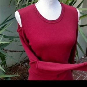 Brick Red Cut Out Knit Long Sleeve Top
